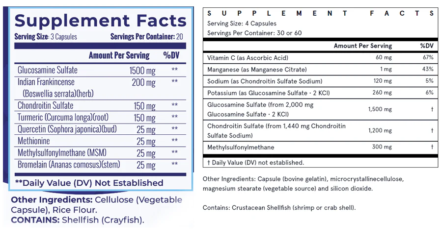 JointXL Plus Or Jarrow Formulas Supplement Fact